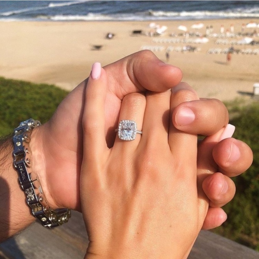 3Ct Halo 925 Long Cushion Cut Engagement Ring
